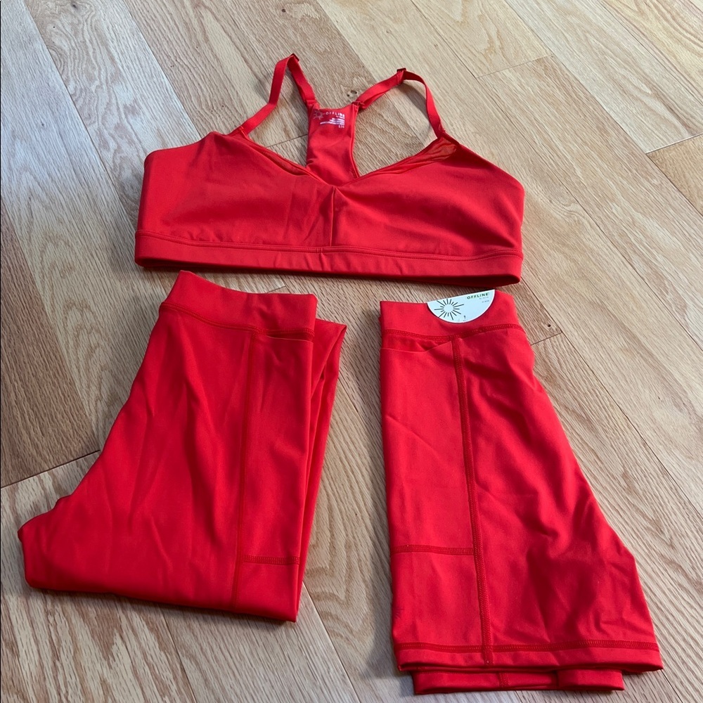 NWOT! Offline by Aerie Red leggings, bra and shorts three piece set - Picture 12 of 14